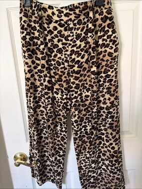 Leopard Print Wide-Leg Pants in Tan and Black size Med